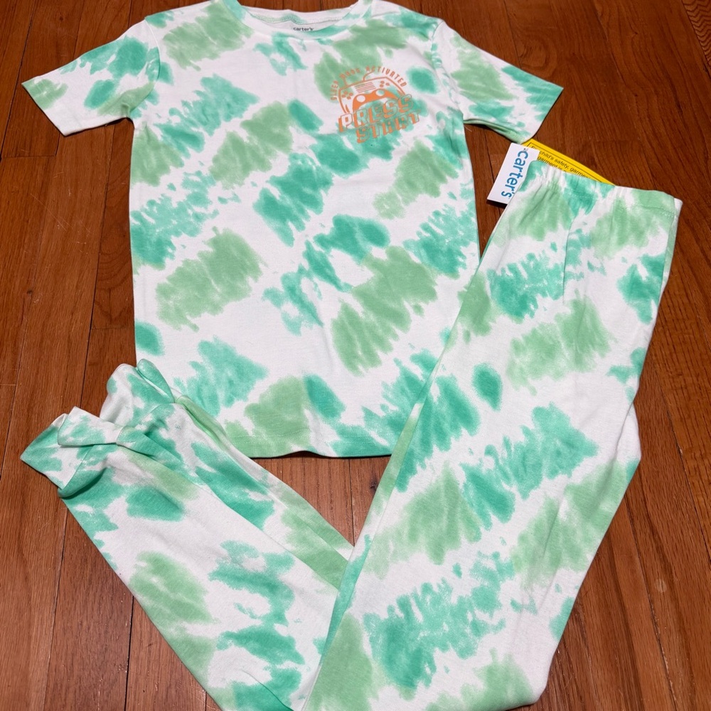 NWT Carter’s Boys Pajama Set Green Tie Dye “Press Start” Gamer PJs Size 14